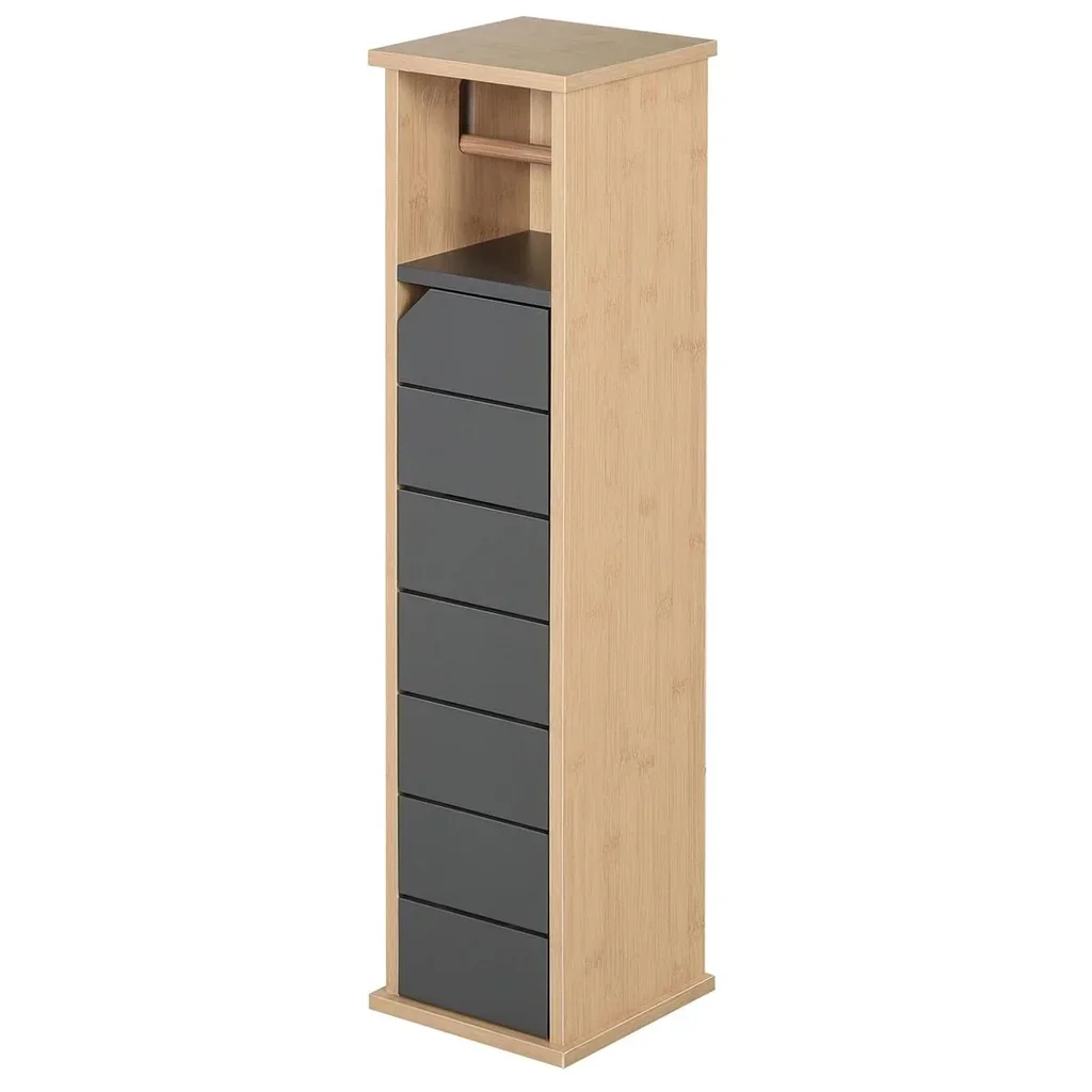 Badezimmerschrank Badschrank Bambus Grau