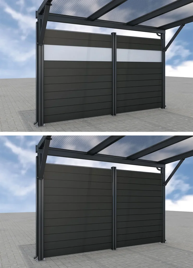 Seitenwand für Carports, anthrazit, 5,82 x 1,86 m, WPC Dielen dunkelgrau / PC Paneele klar