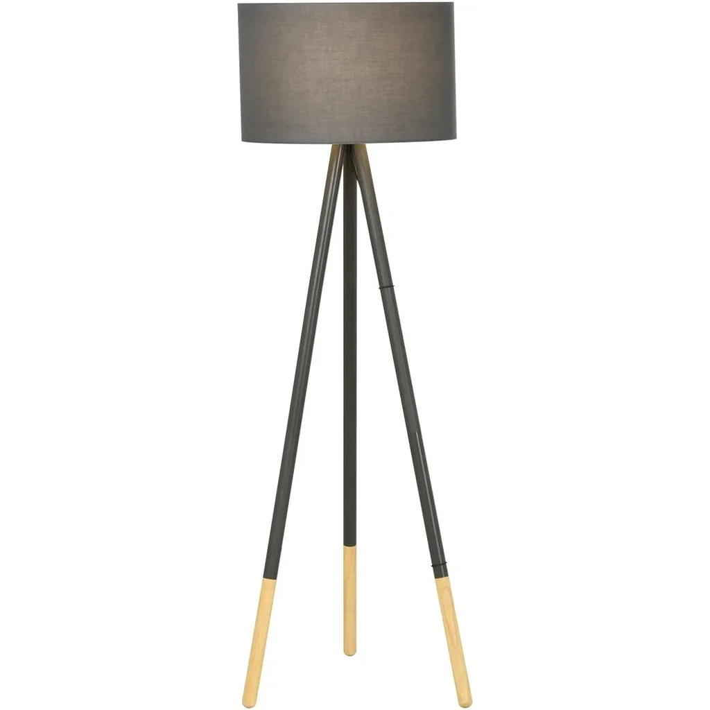 Design-Stehlampe mit Dreibein und Fußschalter Grau