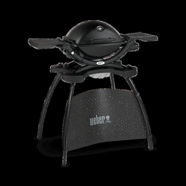 Gasgrill Q 1200 Stand, Black mit Hitzeschild und Bratenrost