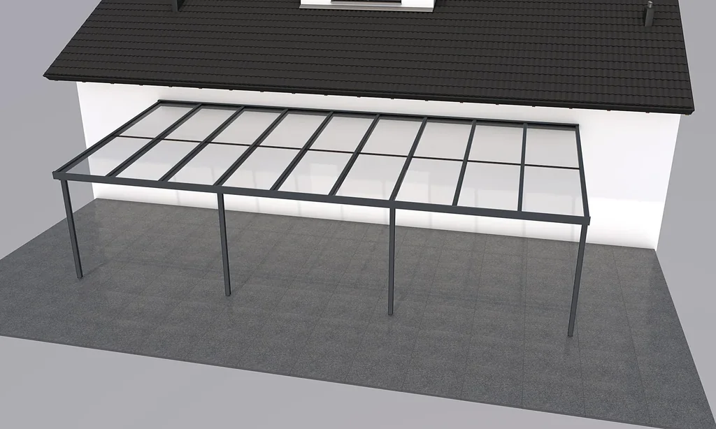 Terrassendach Premium, anthrazit, 9135 x 4060 mm - 10mm Verbundsicherheitsglas (VSG)