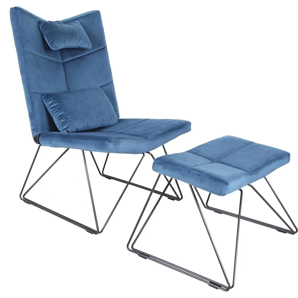 Loungesessel Loungestuhl Sesselset mit Hocker Flanell Metallrahmen Blau 64 x 84 x 100 cm