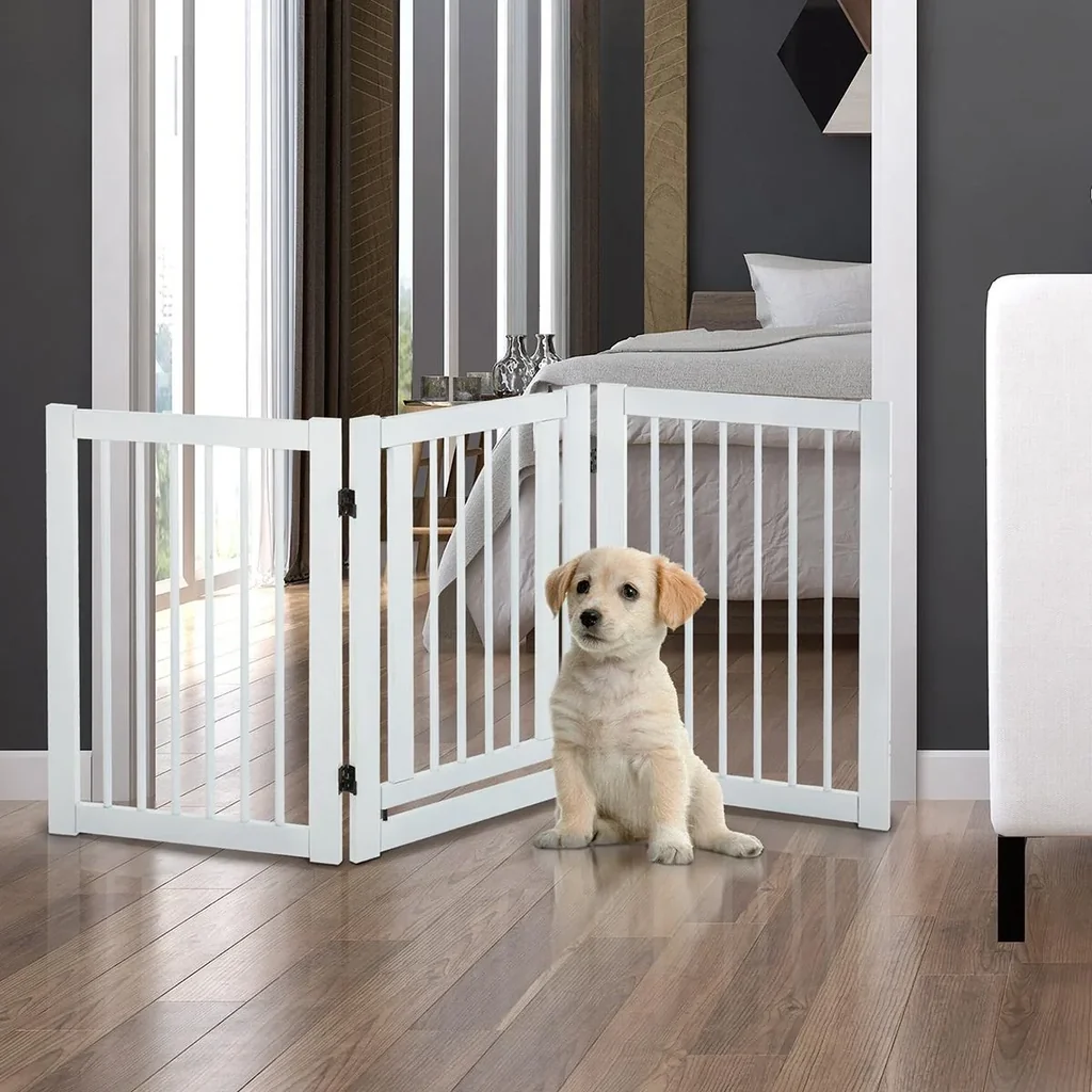 Absperrgitter für Hunde Schutzgitter Hundegitter Türschutzgitter Weiß 155 x 1,5 x 76 cm