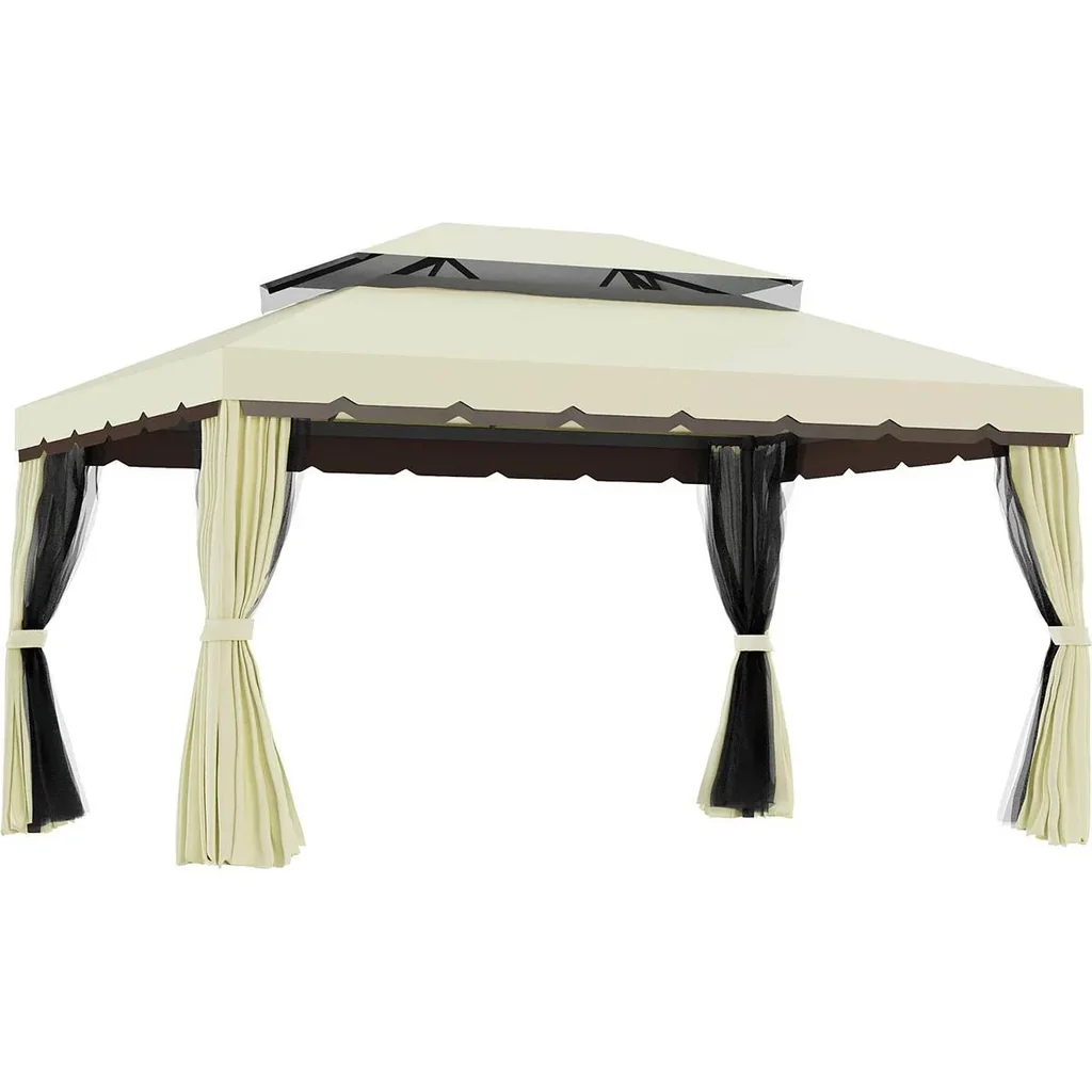 Gartenpavillon Pavillon Gartenzelt Festzelt Partyzelt mit 4 x Seitenwand wetterfest Aluminium Polyester Cremeweiß 3,9 x
