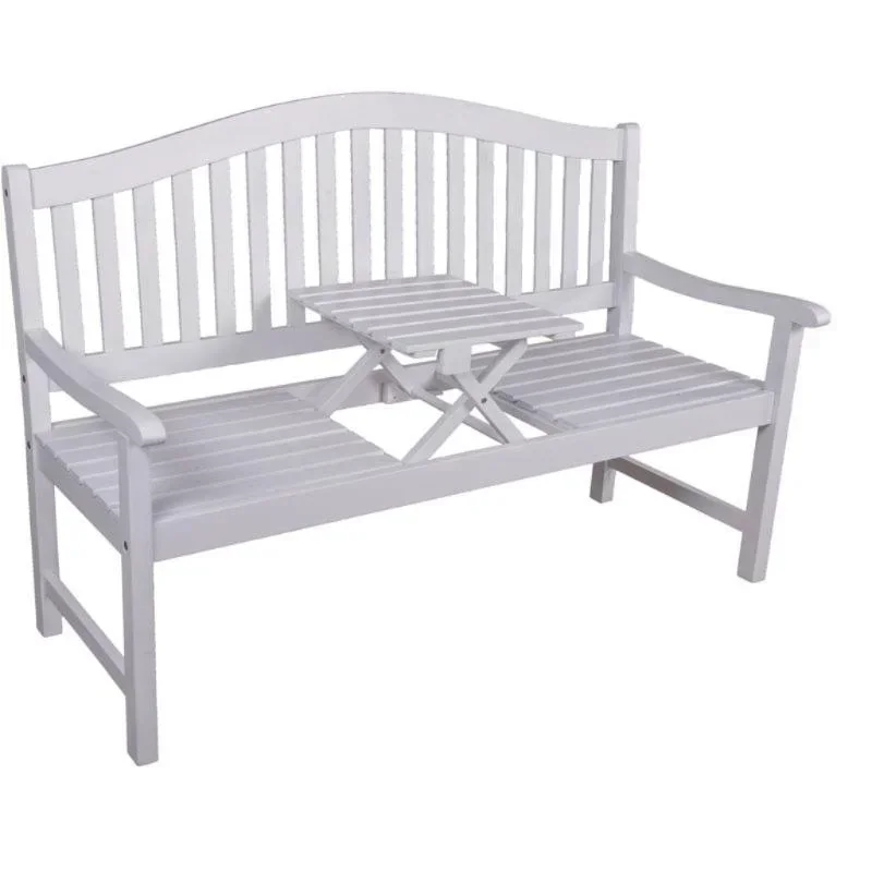 Bank SINGAPUR, mit hochklappbarem Tisch, Eukalyptus Grandis FSC 100% white washed