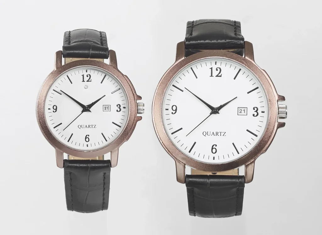 Uhren Set für Sie und Ihn - bronzefarben mit Echtlederarmband und Datumsanzeige