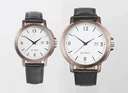 Uhren Set für Sie und Ihn - bronzefarben mit Echtlederarmband und Datumsanzeige
