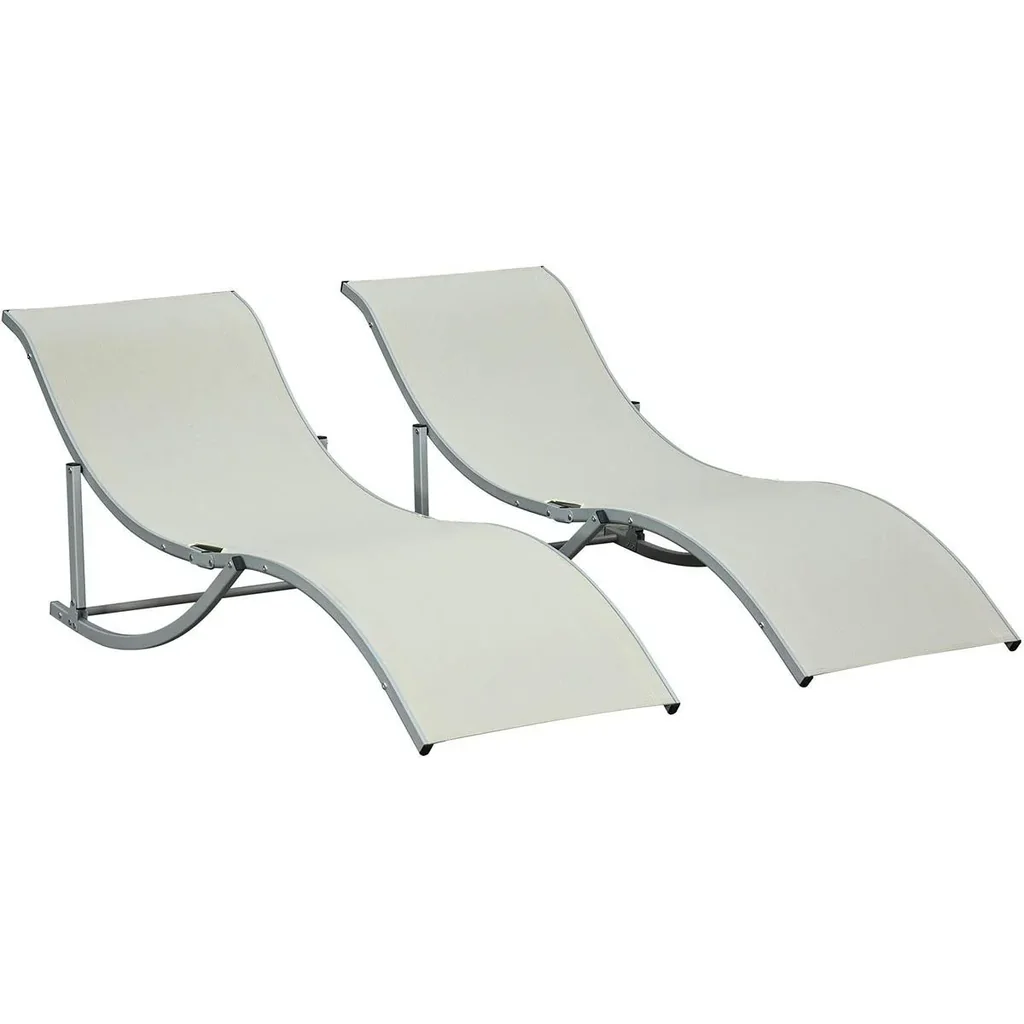 2er Set Sonnenliege Gartenliegen Stoffliege Relaxliege ergonomisch Aluminium Texteline Beige 165 x 61 x 63 cm