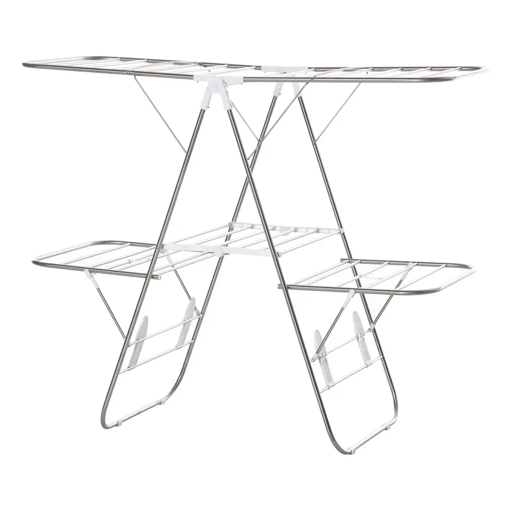 Wäscheständer faltbar 3-stufiger Flügelwäschetrockner Trockengestell Trockenständer Edelstahl Kunststoff Silber Weiß 138