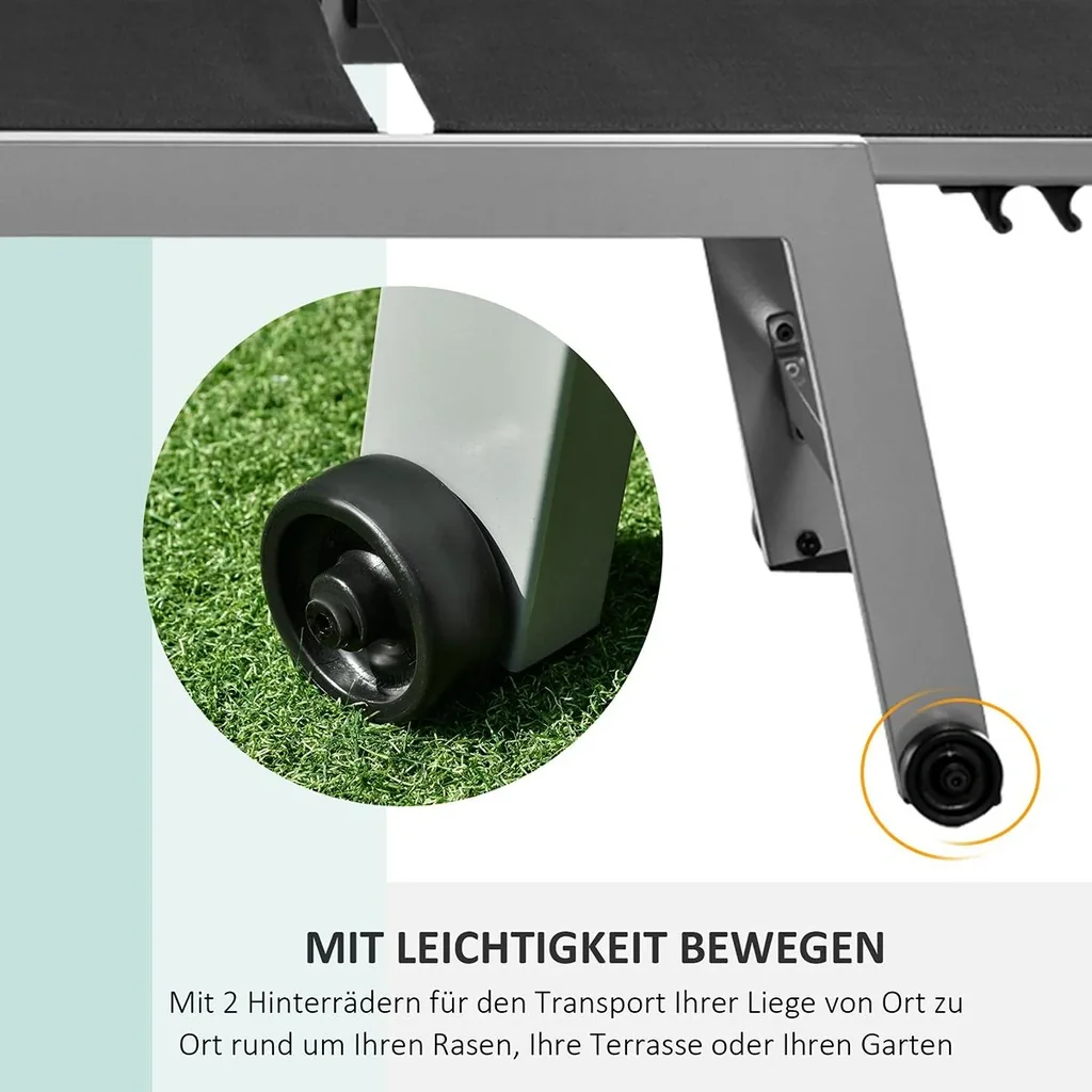Sonnenliege, Gartenliege, 5-stufige Rückenlehne, Aluminium, Schwarz, 169 x 65 x 102 cm
