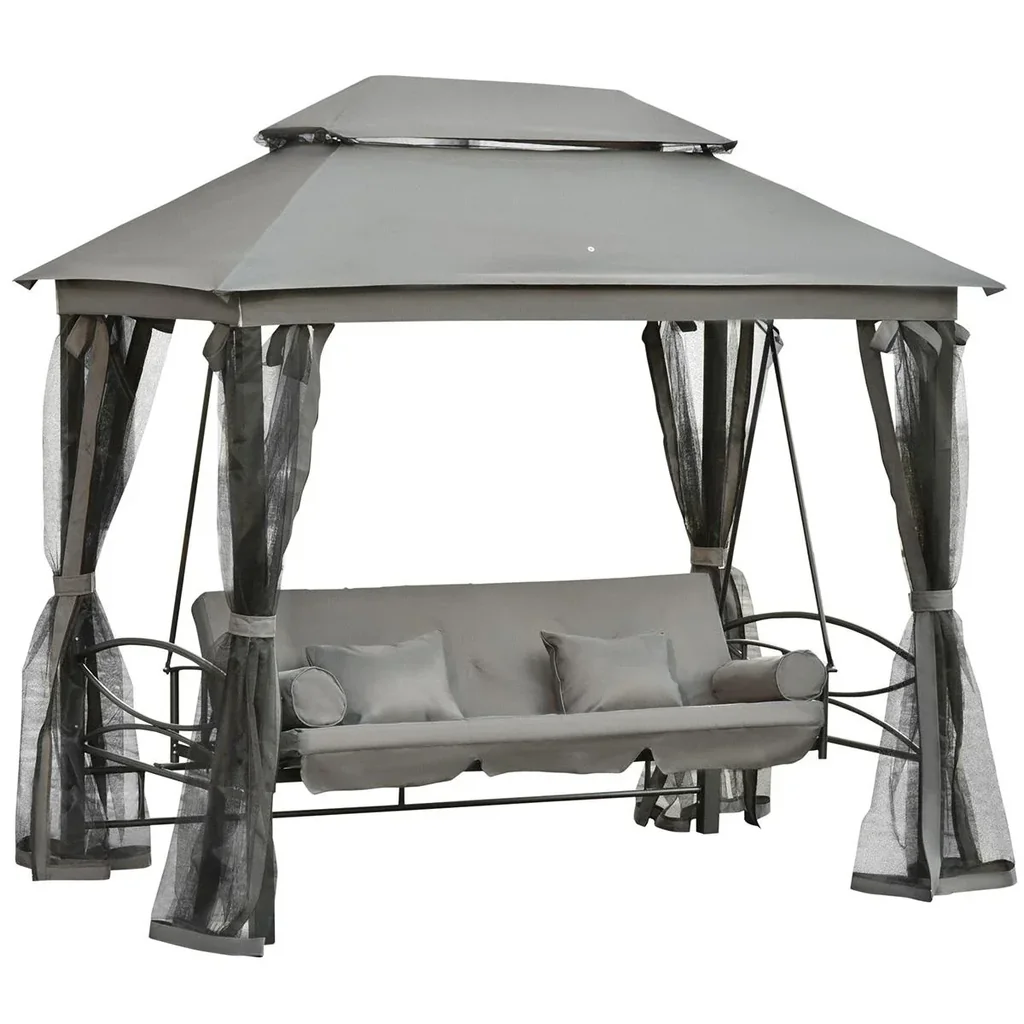 Hollywoodschaukel Gartenschaukel Schaukel mit Seitenwänden 3-Sitzer Dunkelgrau 256 x 172 x 248 cm