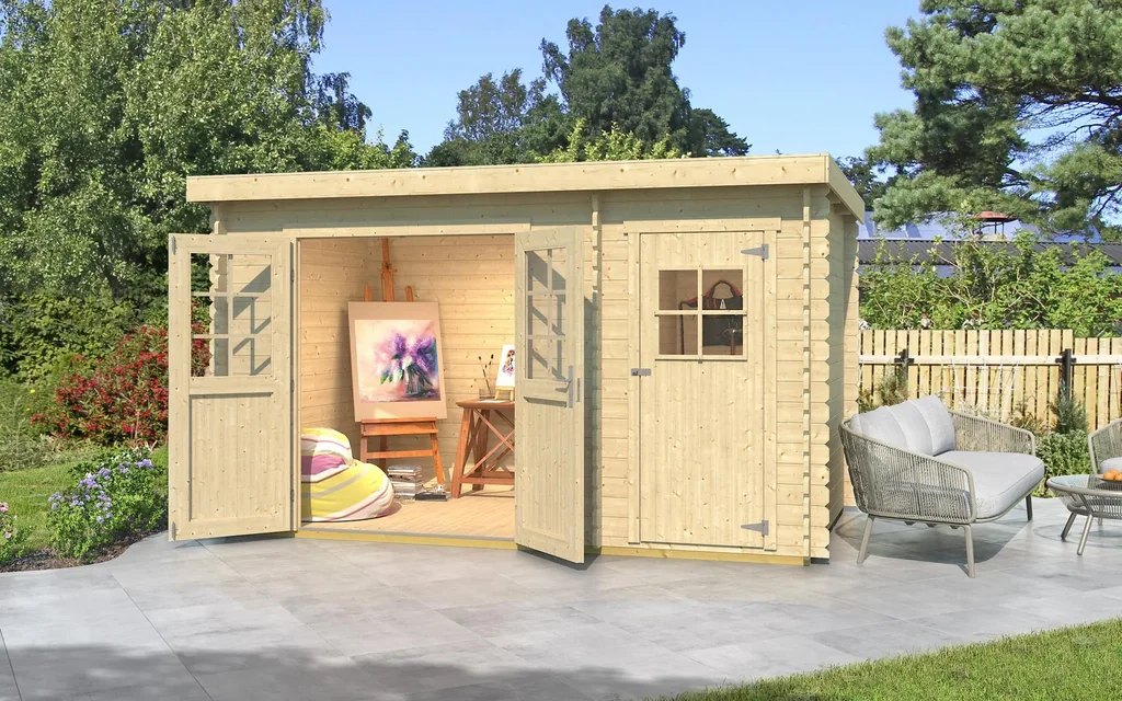 Gartenhaus 254 Gr.1, 394 x 246 x 222 cm Wandstärke 28 mm, Doppeltür, mit 2. Raum Einzeltür