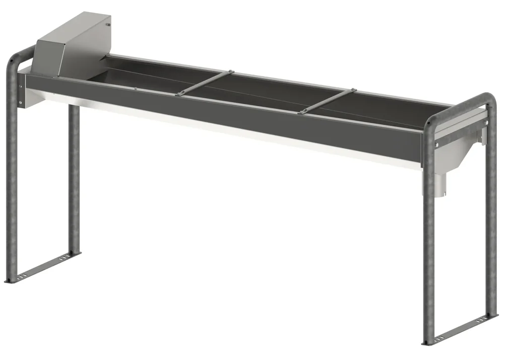 Beheizbare Trogtränke 190cm aus Edelstahl, mit Bodengestell