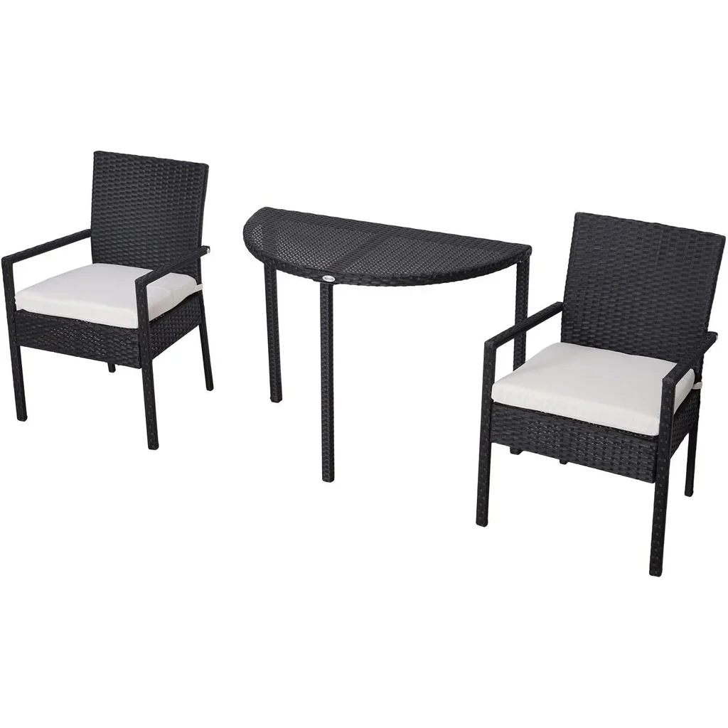 Gartensitzgruppe 3-tlg, Polyrattan Gartenset Rattanmöbel für Balkone Schwarz mit Sitzkissen