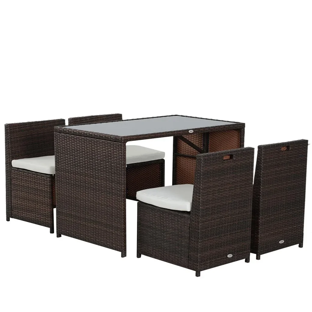 Polyrattan Garnitur als 5-teiliges Set braun/cremeweiß