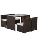 Polyrattan Garnitur als 5-teiliges Set braun/cremeweiß
