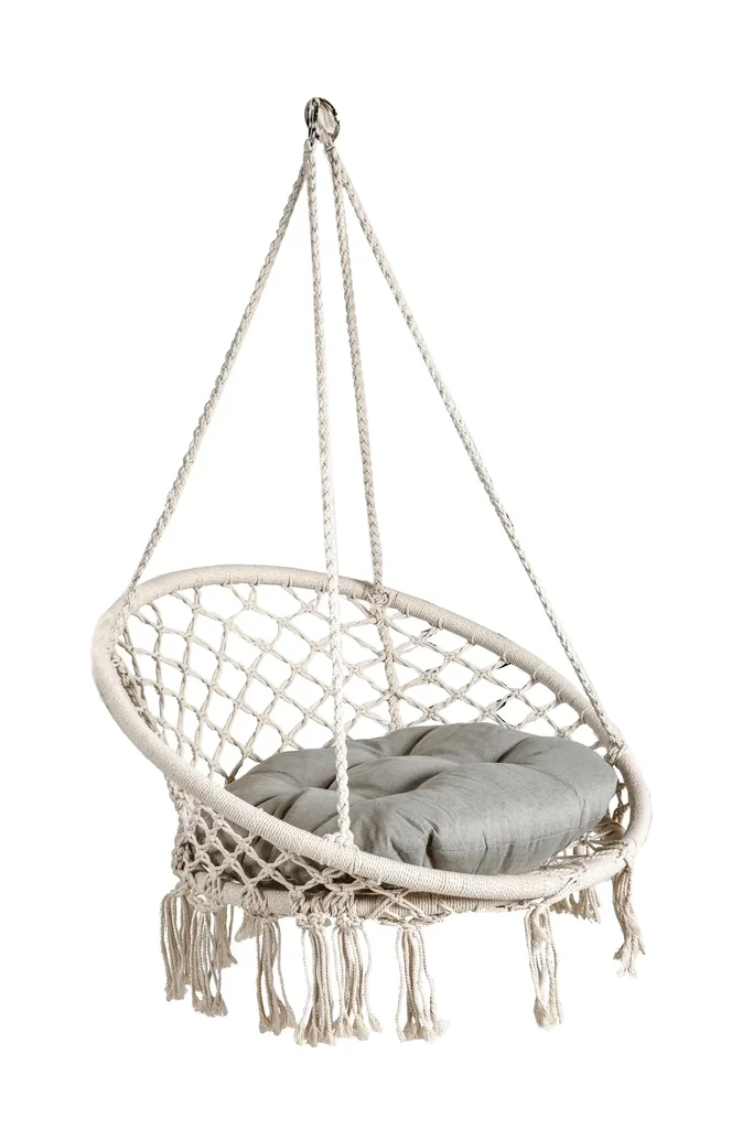 Hängesessel BARBUDA mit Kissen, Stahl / Baumwolle/Polyester, weiß