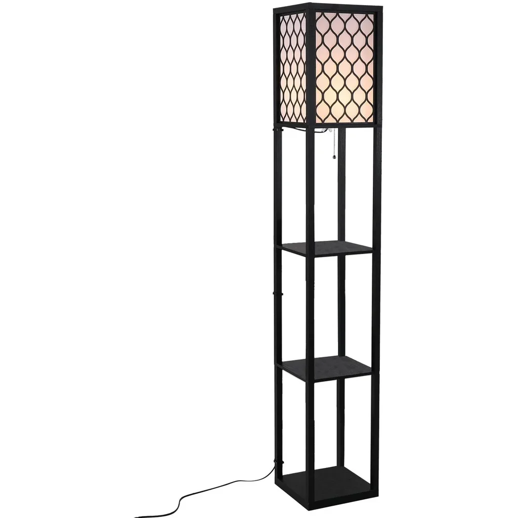Stehleuchte Stehlampe mit Regalen Innenbeleuchte E27 bis 40W Holz Schwarz 26 x 26 x 160 cm