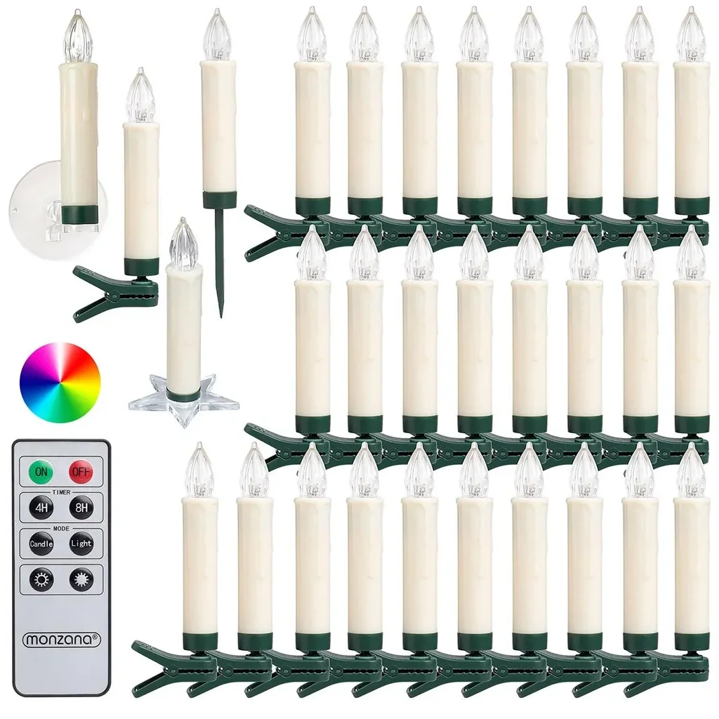 LED-Weihnachtsbaumlichter - Weihnachtsbaumschmuck - Set mit 30 farbigen Lichtern, ferngesteuert