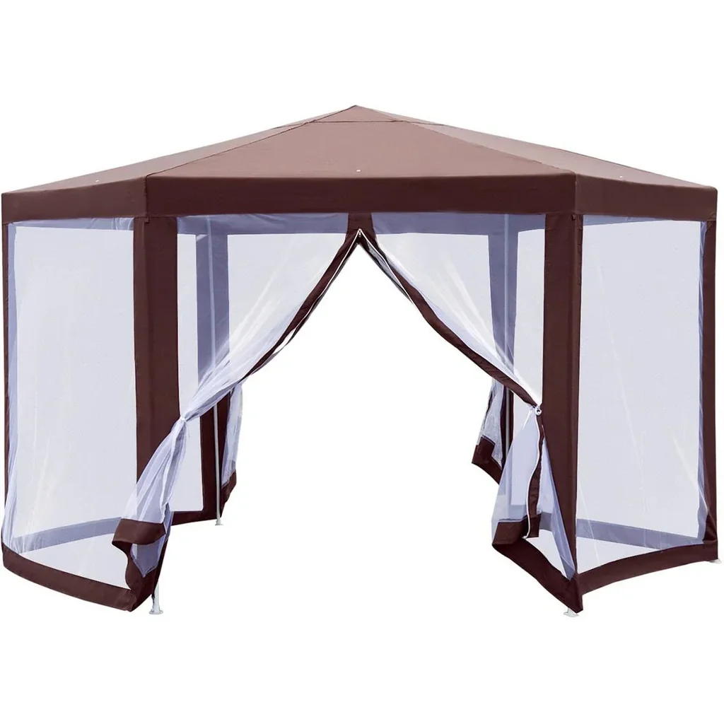 Pavillon Gartenpavillon mit Moskitonetz Partyzelt Gartenzelt Festzelt Zelt 6-eckig Polyester+Metall Braun 390x390x250cm