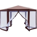 Pavillon Gartenpavillon mit Moskitonetz Partyzelt Gartenzelt Festzelt Zelt 6-eckig Polyester+Metall Braun 390x390x250cm