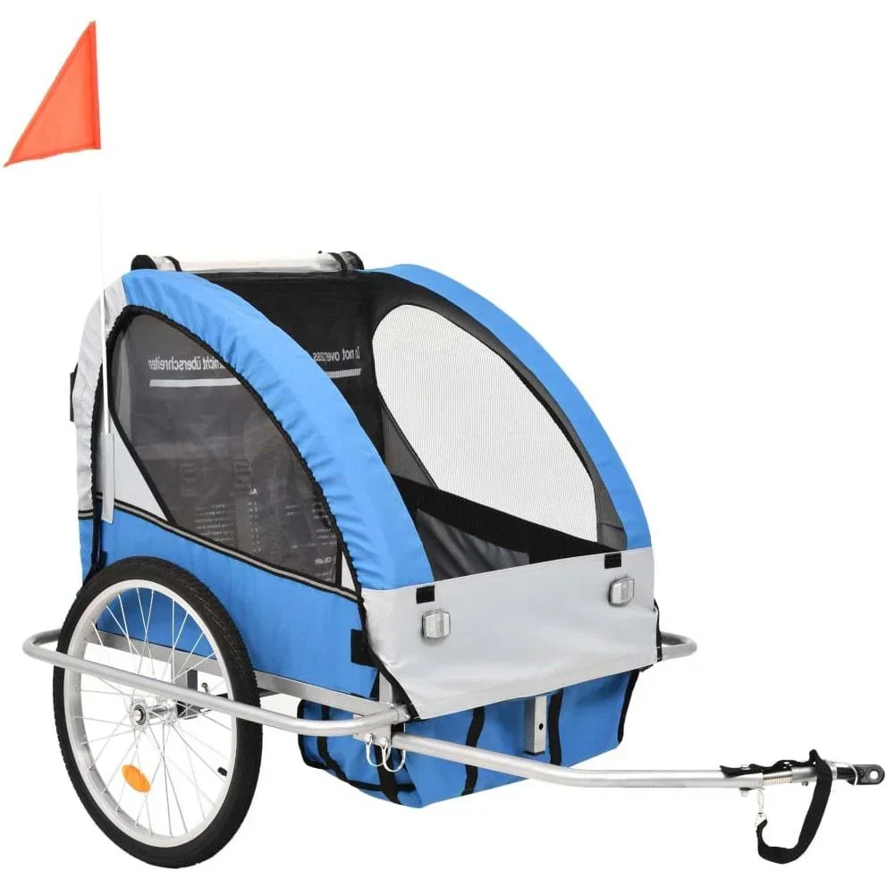 Kinderfahrradanhänger und Kinderwagen 2-in-1 blau und grau