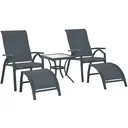 5-tlg, Gartengarnitur Gartensitzgruppe Gartentischset Gartenliege gepolstert Metall + Textilene Grau 2 x Sessel 2 x Hock