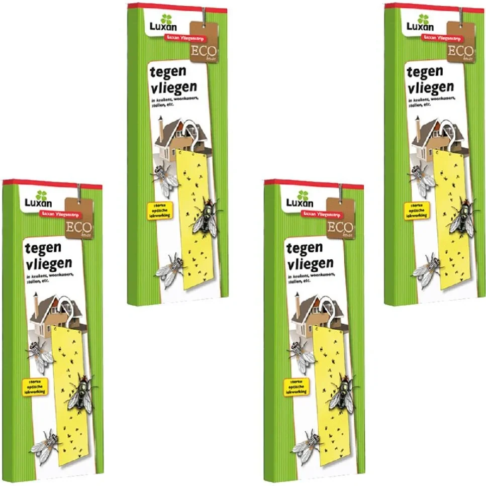 Luxan Fly Tape / Fliegenfalle / Klebestreifen mit Haken - ECO ungiftig - 4 STUKS