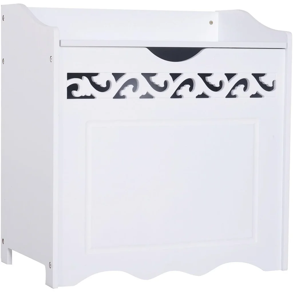 Badschrank Wäschekorb Truhe Kiste Aufbewahrungsbox mit Deckel MDF Weiß 55 x 34 x 58 cm
