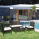 Polyrattan Gartenmöbel Set 4-teiliges Rattensofa-Set Sitzgruppe Sitzgarnitur für Pause Lounge Teetisch mit Sofa Sitzkiss