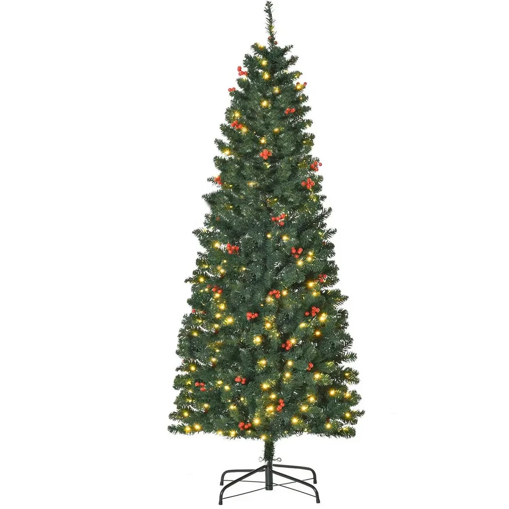 künstlicher Weihnachtsbaum 180 cm mit 250 LED-Leuchten 628 Astspitzen Christbaum Tannenbaum PVC Metall Grün Ø63 x 180 cm