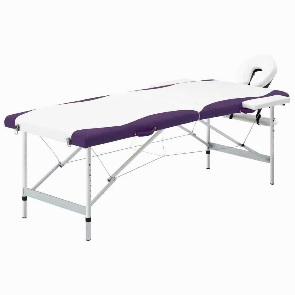 Klappbare Massageliege mit 2 Zonen Aluminium weiß und lila