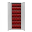 Regalschrank mit Tür, 17 Fachböden, 108 Lagersichtkästen Gr. 2L