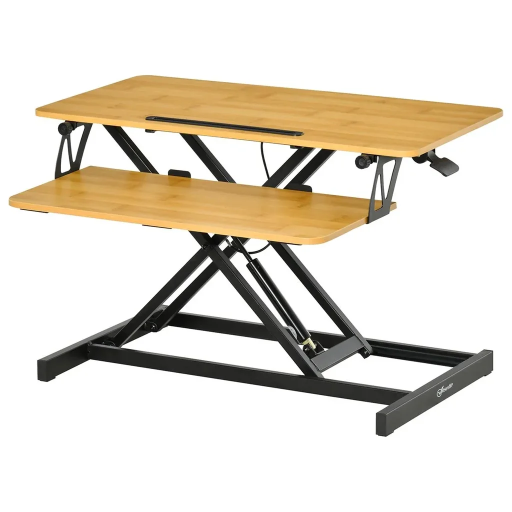 Sitz-Steh-Schreibtisch Steharbeitsplatz Stehpult Monitorständer Höhenverstellbar Stahl MDF Natur 80 x 40 x 13,5-51 cm