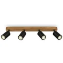 Vintage Spotleuchte 4-flammig, schwarz mit Holzbaldachin, 4 x GU10 Fassung