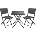 3 Stück Garten-Set - Tisch, Klappstühle - Polyrotan - Schwarz