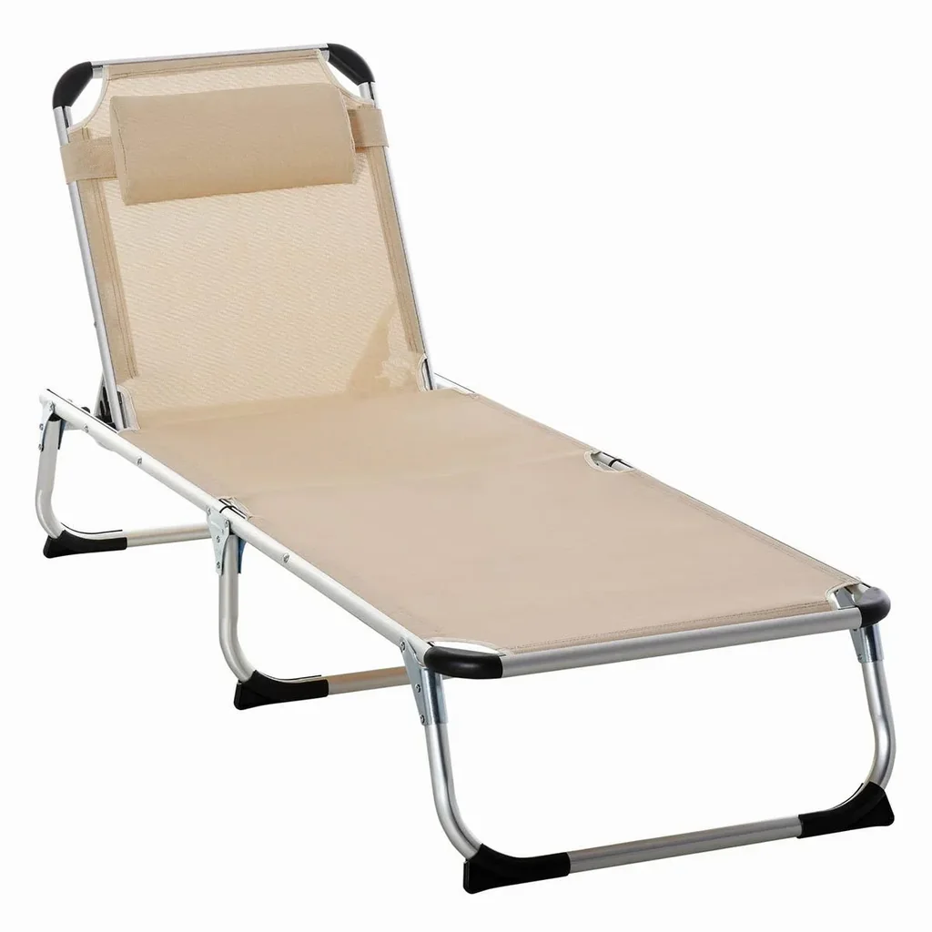 Sonnenliege Gartenliege Alu Stoffliege Relaxliege 5-fach verstellbar faltbar ergonomisch Netzstoff Beige 170 x 60 x 76 c