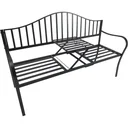Gartenbank 2 Sitzer Sitzbank Parkbank Metallbank Bankauflage mit Armlehne mit Klappbeistelltisch Schwarz 160 x 53 x 95 c