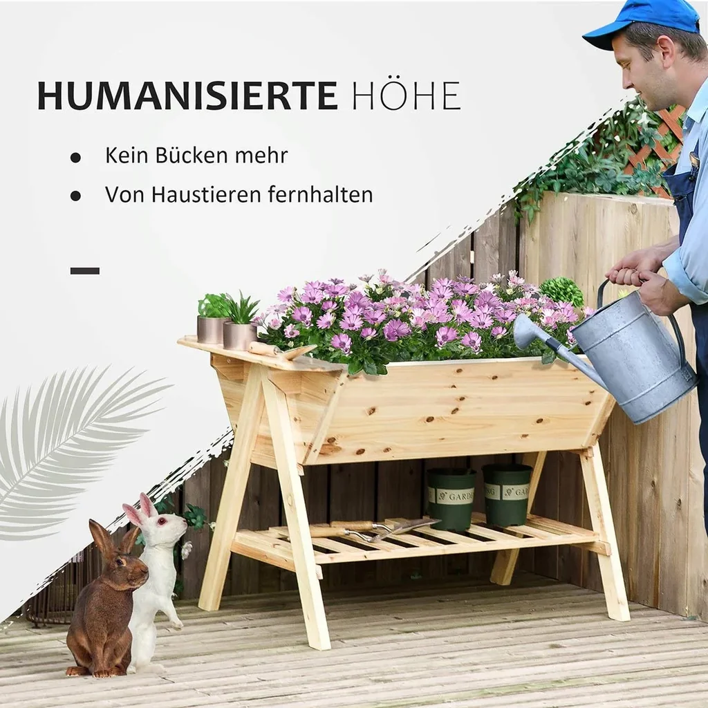 Hochbeet Pflanzkasten Blumenkasten Blumentopf mit Abflusslöchern Vliesstoff Tannenholz Natur 129 x 78,5 x 82,5 cm