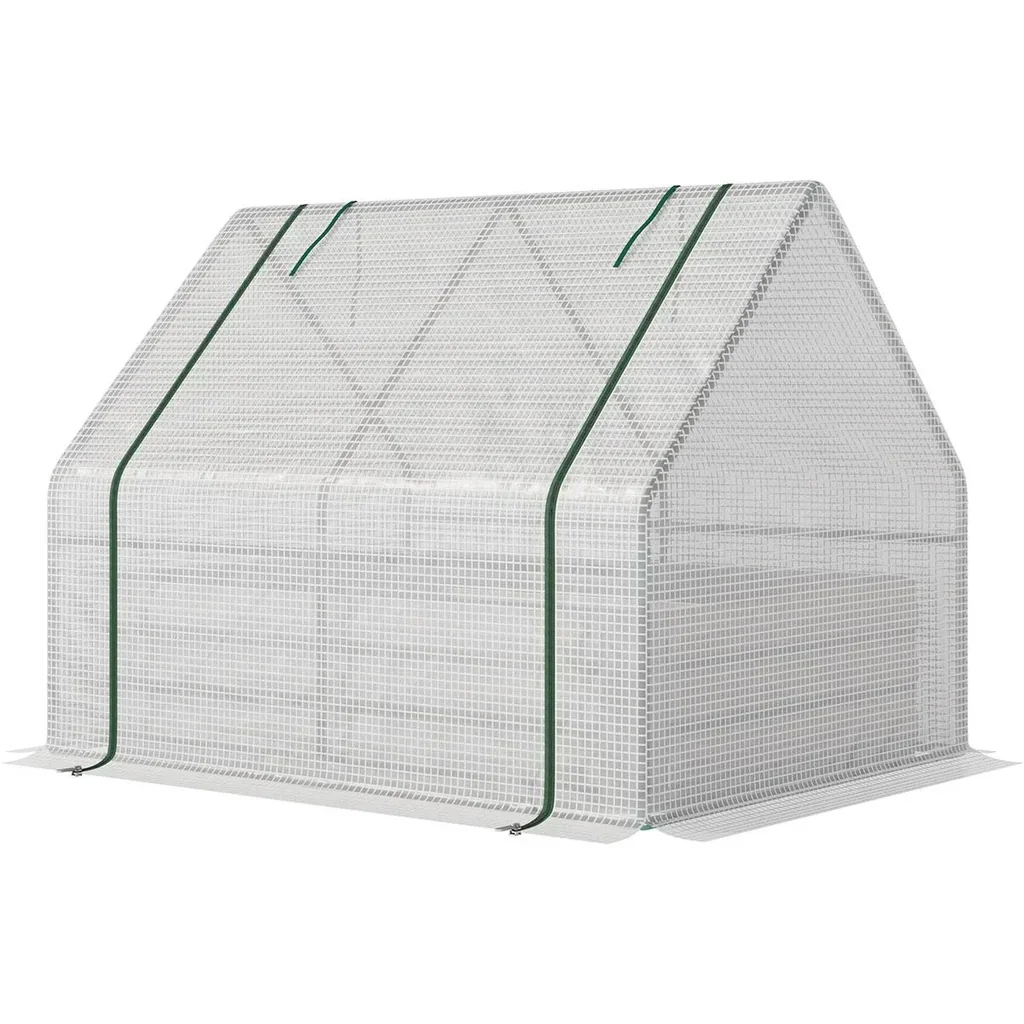 Foliengewächshaus Frühbeet mit Tür zum Aufrollen Gewächshaus Treibhaus Tomatenhaus 127 x 95 x 92 cm Weiß