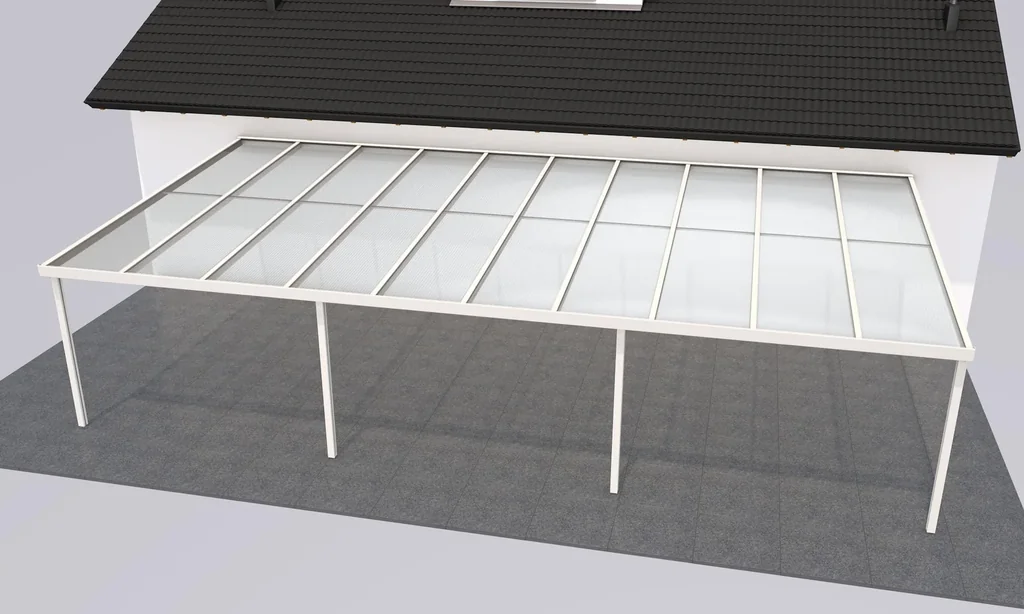 Terrassendach Premium, weiß, 10140 x 5060 mm - Polycarbonat Stegplatten 16 mm, weiß gestreift