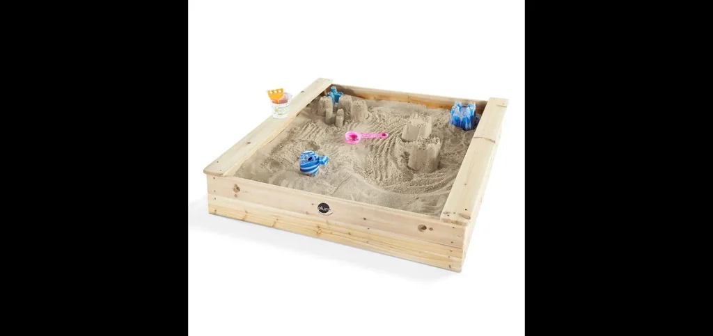 Quadratischer Sandkasten aus Holz, Outdoor-Sandkasten für Kinder aus Holz, Sitzbank, natur