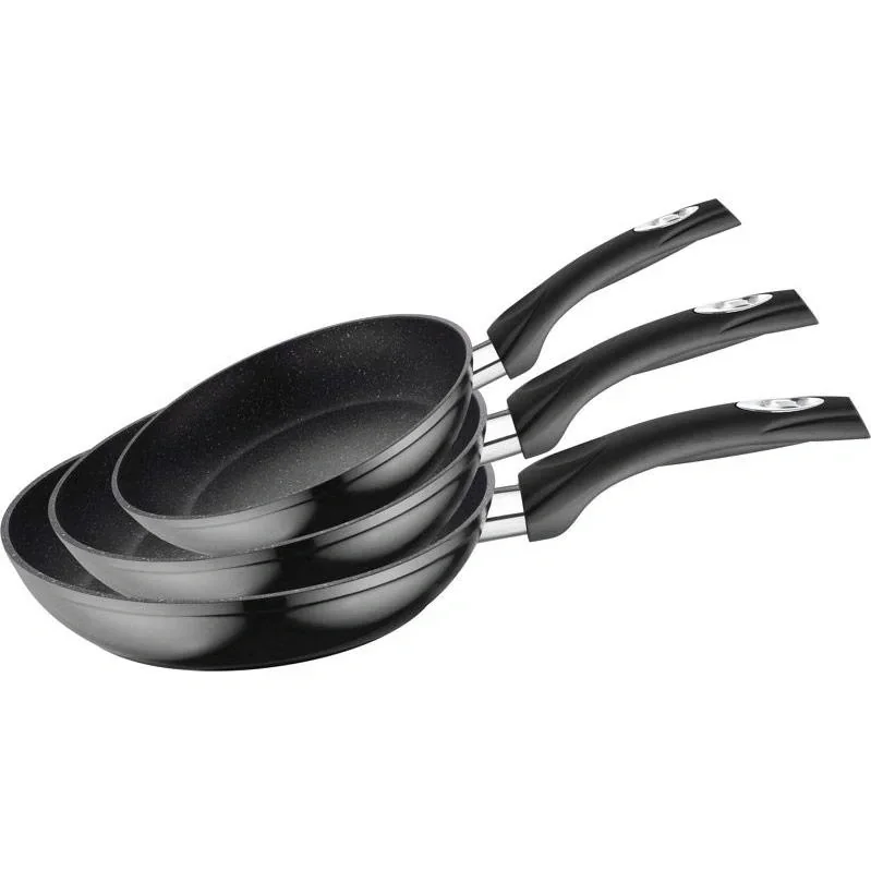 Herenthal 3er Pfannenset - Bratpfannen - Marmorbeschichtung - 20, 24, 28 cm - Schwarz