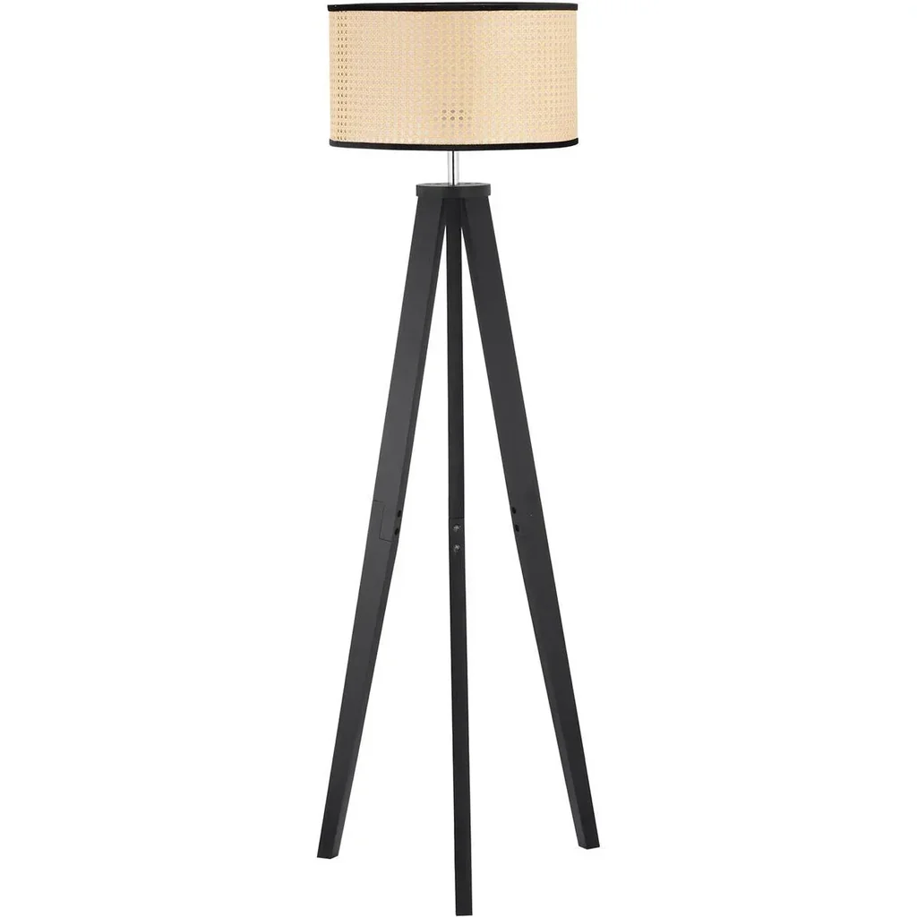 Stehlampe Wohnzimmer Tripod Stehleuchte 40W moderne Standleuchte mit E27 Fassung Holzfuß für Schlafzimmer Büro Schwarz+G