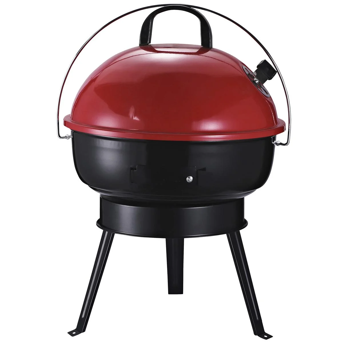 Kugelgrill Holzkohlegril Windschutz Dreibeinfuß Camping Picknick tragbar Metall Rot+Schwarz Ø36,5 x 54 cm Holzkohlegrill