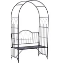 Rosenbogen mit Bank Rosenbank Laubenbank Philosophenbank Gartenbank Metall Schwarz 115 x 59 x 203 cm