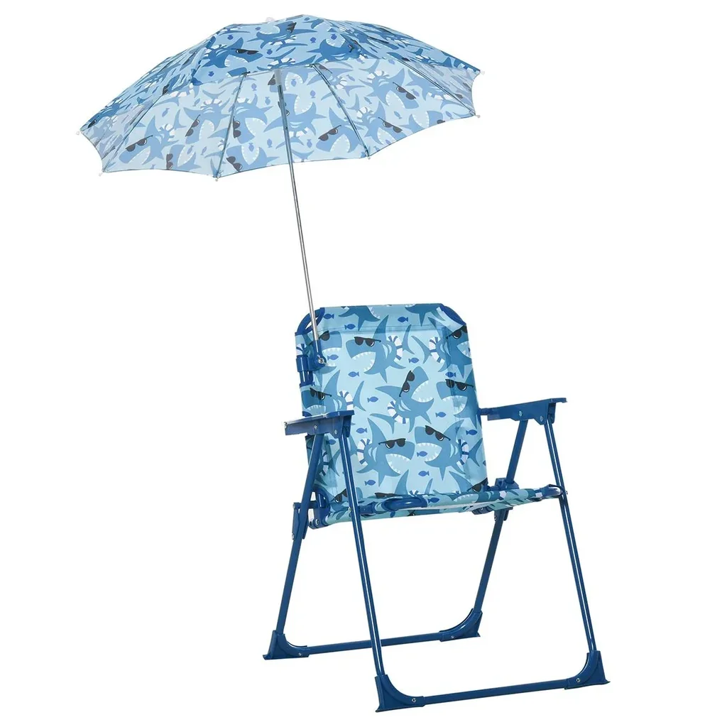 Kinder-Campingstuhl mit Sonnenschirm Kinder-Strandstuhl Klappstuhl für 1-3 Jahre leichte Gewicht Metall Blau 39 x 39 x 5