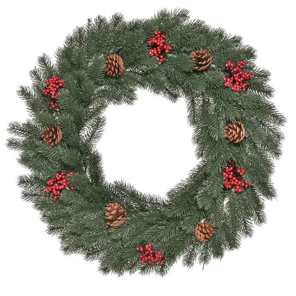 Tannenkranz Türkranz Weihnachtskranz Rückseite mit aufhänge Öse PE Grün Ø60 x 8 cm Weihnachten 60 cm | Aosom.de