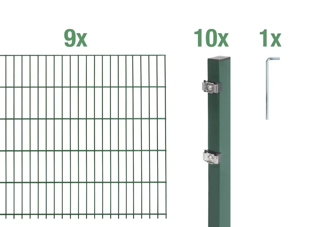 Doppelstabmattenzaun Komplettset, grün, Höhe 120 cm, Länge 18 m