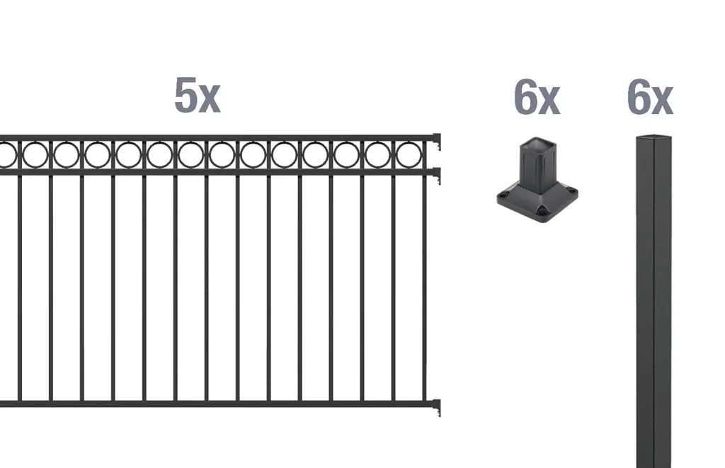 Zaunkomplettset Circle, zum Aufschrauben, matt-schwarz, Höhe 120 cm, Länge 10 m